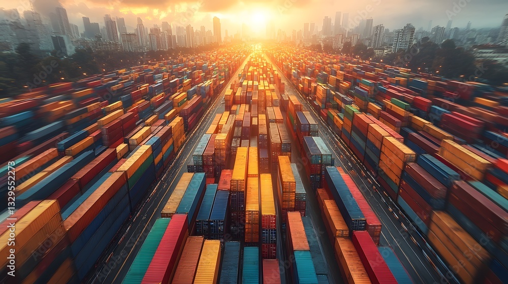 Poster the expansive and vibrant hub of a thriving trade network showcasing an efficient marketplace of div