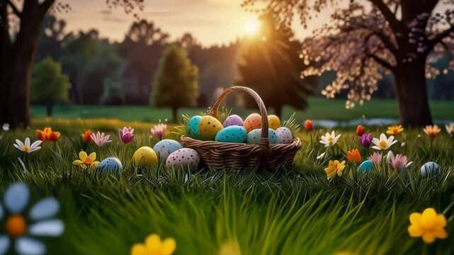 easter, basket, egg, grass, holiday, eggs, spring, food, celebration, color, colorful, flower