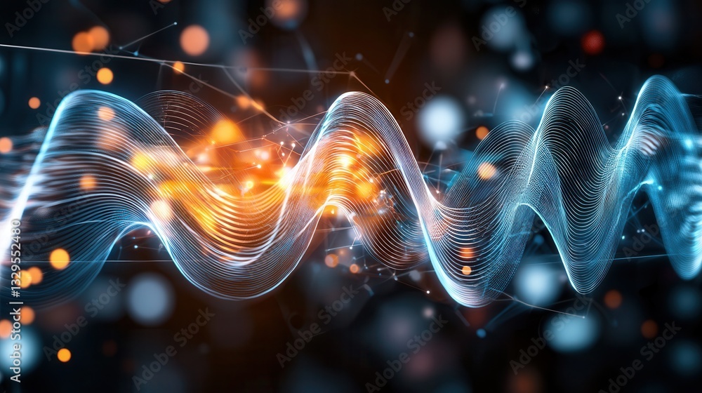 Poster captivating abstract design featuring dynamic glowing waves of futuristic energy and technology crea