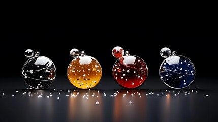 Ornament 3D Render: Festive Glass Balls on Dark Background AI Generated