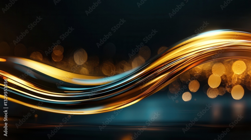 Poster captivating abstract composition of fluid luminous gold neon waves flowing in a dynamic high speed m