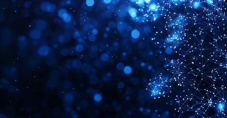 Abstract low poly background with glowing lines and blue bokeh effects, creating digital network feel. Perfect for technology and innovation themes