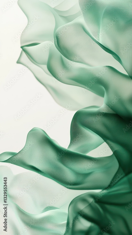 Poster ethereal abstract fluid background with organic green gradient waves and subtle grain texture modern