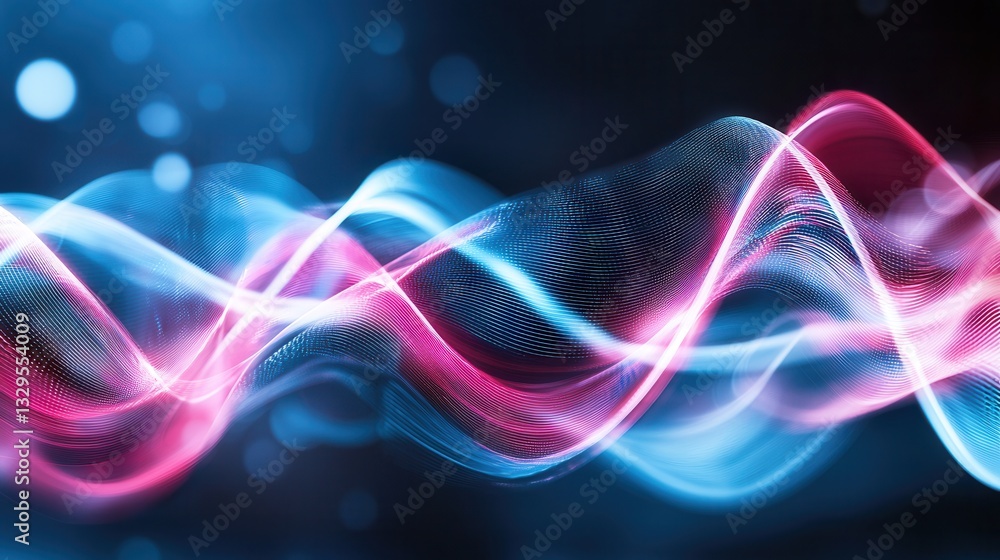 Poster captivating abstract composition of dynamic pulsating sound waves illuminated by vibrant neon lights
