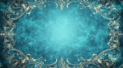 An ornate teal background framed with elegant floral embellishments design