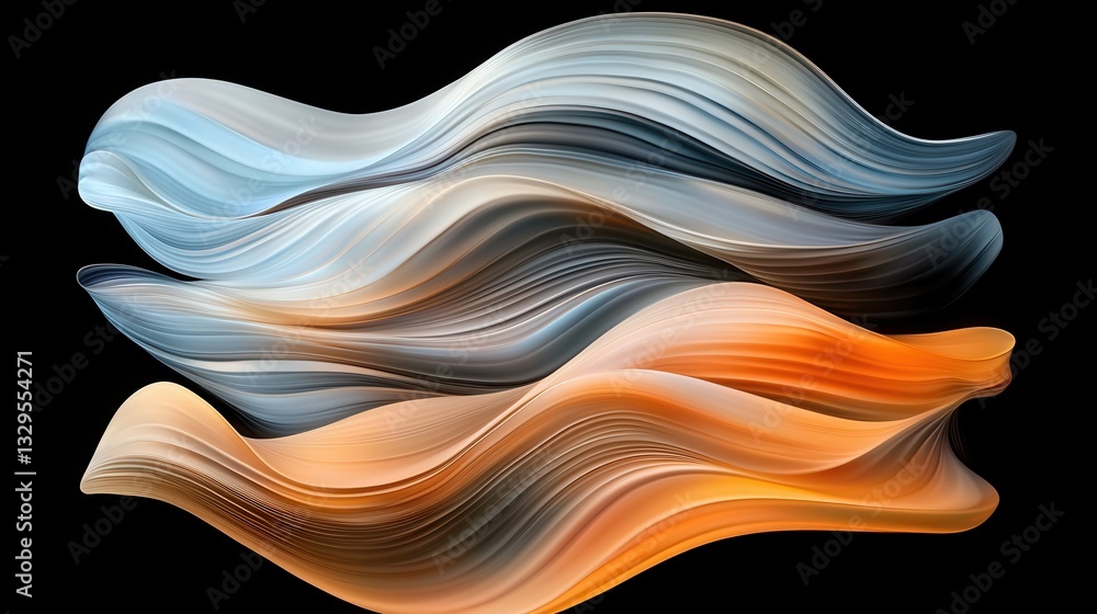 Poster captivating abstract artwork featuring a generative design of dynamic fluid waves in a vibrant palet