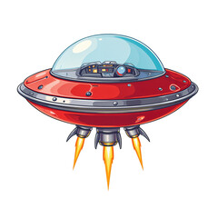 retro-futuristic ilustration of a red flying saucer 