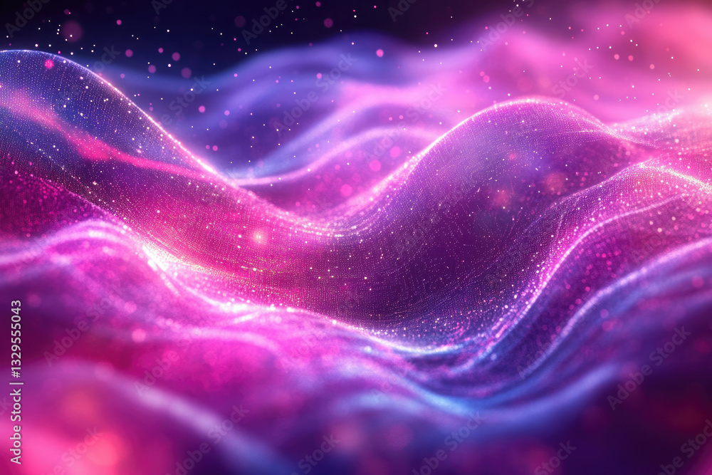Aufkleber abstract pink and purple wave particle background with glowing lights and bokeh effect.