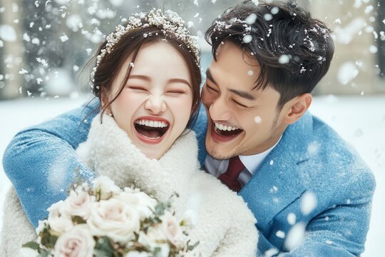 Elegant wedding couple embracing tenderly, surrounded by romantic floral arrangements with delicate lace details—ideal for wedding invitations, love-themed campaigns, editorials, or romantic projects