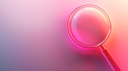 A bright red magnifying glass icon glowing on a polished surface, symbolizing focus, analysis, and attention to detail