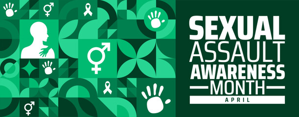 Sexual assault awareness month geometric shape pattern background banner or poster design template. observed every year in  April. Holiday concept. Use to any Template, card, poster, placard, template