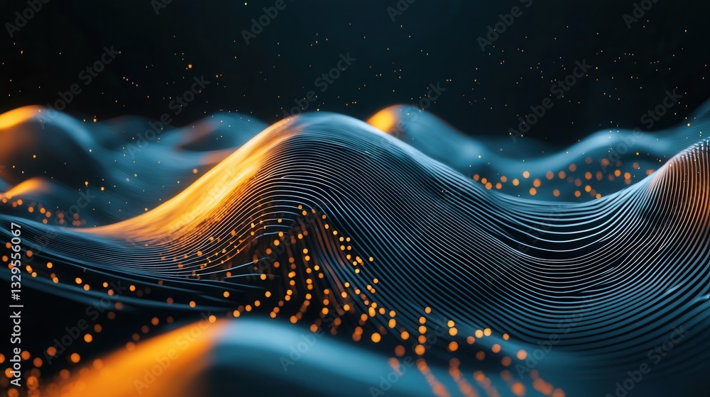 Poster a captivating and visually striking abstract composition featuring a dynamic wave like formation of 