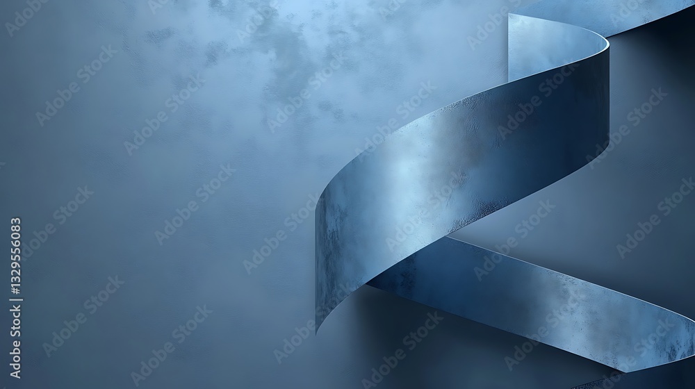 Poster a stylized abstract spiral ribbon floating in a cloudy environment
