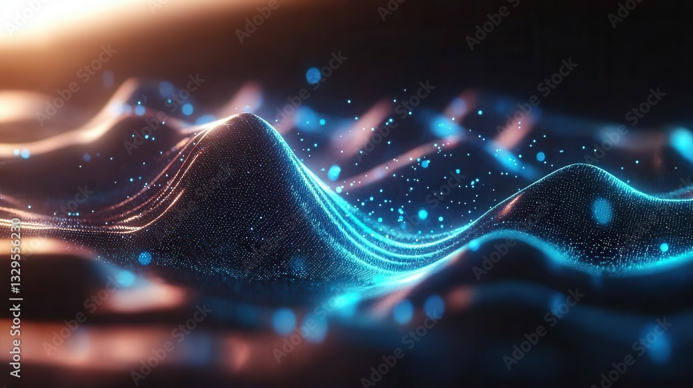 Poster mesmerizing abstract visualization of dynamic digital data flows represented by shimmering luminous 