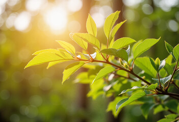 Obraz premium Close-up of a tree branch with budding leaves