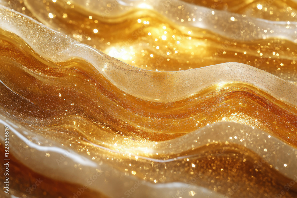 Poster golden liquid waves shimmer with light, creating a luxurious and elegant texture.