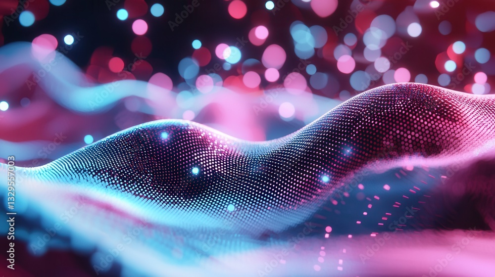 Poster captivating abstract background featuring vibrant neon wave patterns with a glowing bokeh like effec