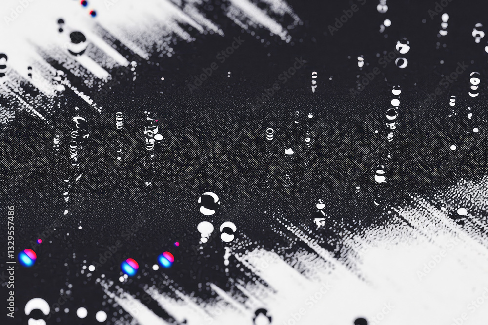 Aufkleber abstract black and white image with water droplets on textured surface, creating chaotic and dynamic