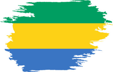 Brush painted Gabon flag. Grunge Gabon flag. Watercolor drawing national flag Gabon. Independence Day. Banner, poster template. National flag Gabon with coat arms.