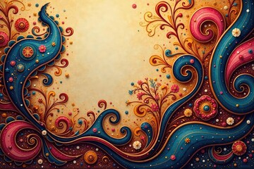 Abstract paisley design, muted earth tones, flowing lines , repeat, abstract