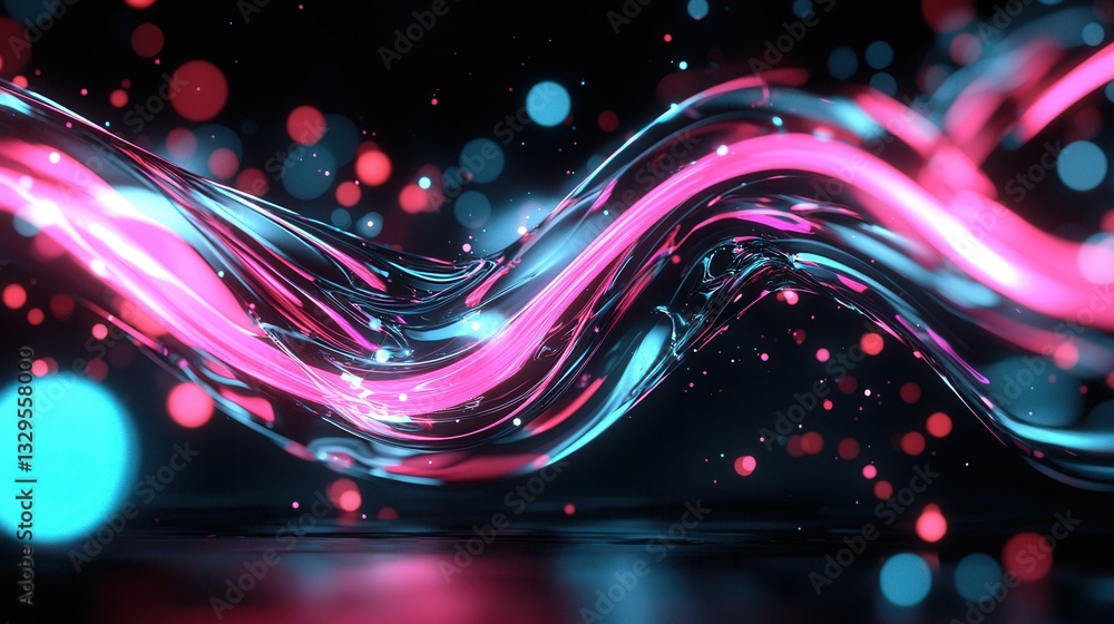Poster a dynamic and visually captivating abstract scene featuring vibrant glowing neon waves and lines wit