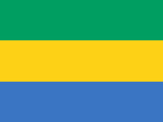 Classic flag Gabon. Official flag Gabon with size proportions and original color. Standard color and size. Independence Day. Banner template. National flag Gabon with coat arms.