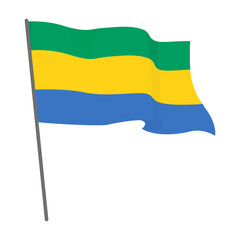 Flag Gabon fluttering. Official flag Gabon flies on flagpole. Independence Day. Banner, flyer, poster template. National flag Gabon with coat arms. Wavy flag Gabon.