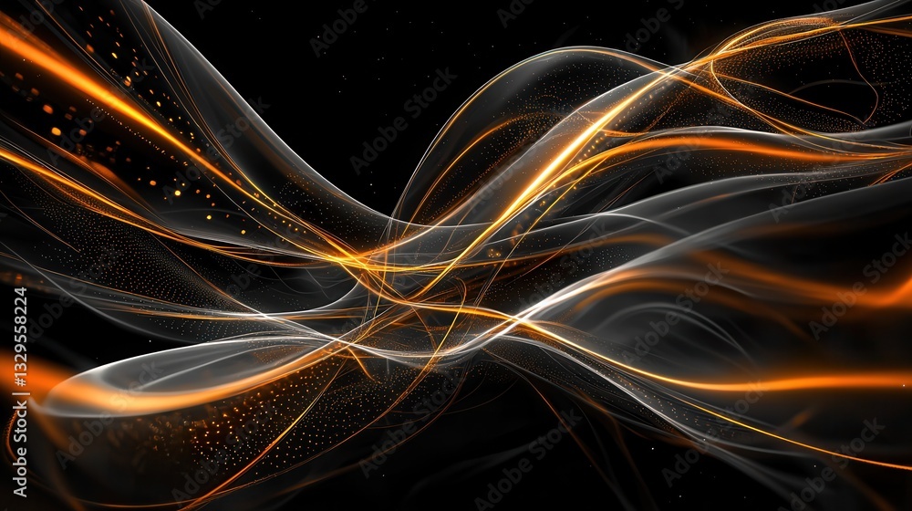 Poster swirling ethereal particles of light and energy flow through a dynamic glowing abstract tunnel creat