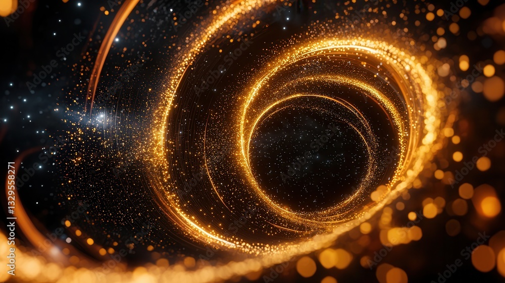 Poster an abstract depiction of a glowing luminous vortex of particles flowing through an ethereal dimensio
