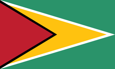 Classic flag Guyana. Official flag Guyana with size proportions and original color. Standard color and size. Independence Day. Banner template. National flag Guyana with coat arms.