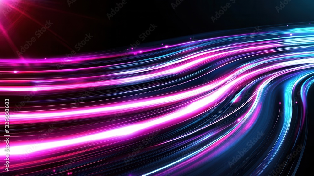 Poster mesmerizing abstract composition of glowing swirling wave like lines in a dynamic gradient of vivid 