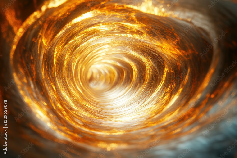 Poster A swirling vortex of golden light, creating an abstract tunnel effect, visually captivating and mesmerizing.