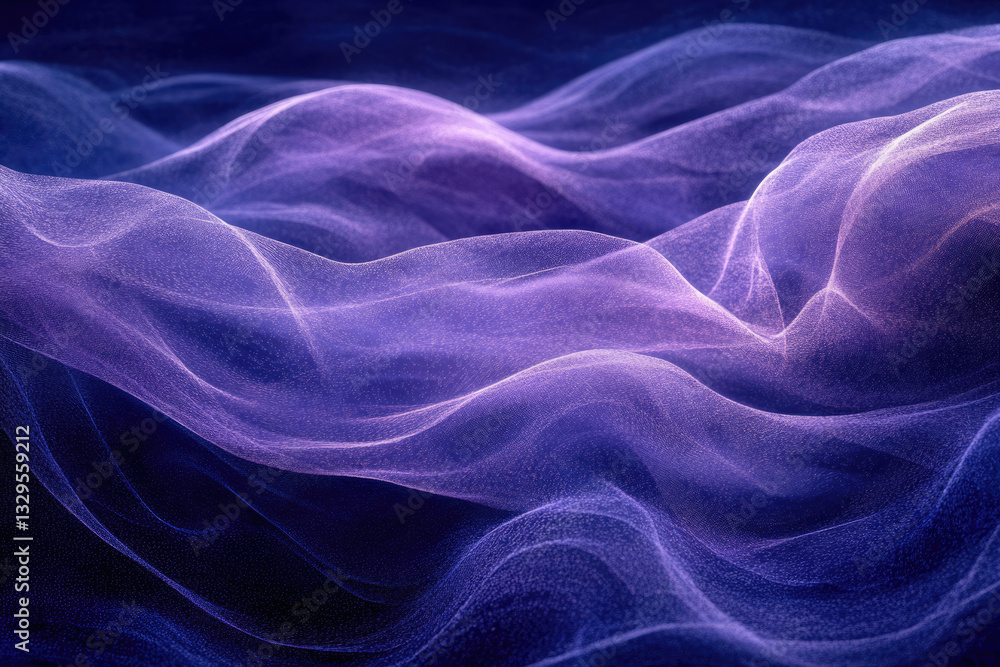 Poster abstract image of flowing, translucent purple fabric with soft, undulating waves.