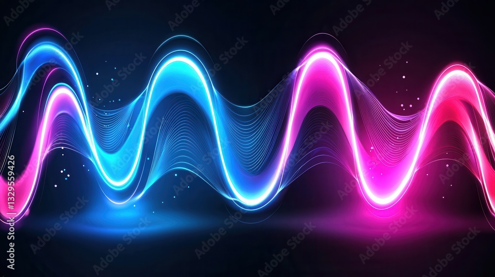 Poster vibrant glowing neon waves undulate and flow across a captivating cosmic landscape creating a mesmer