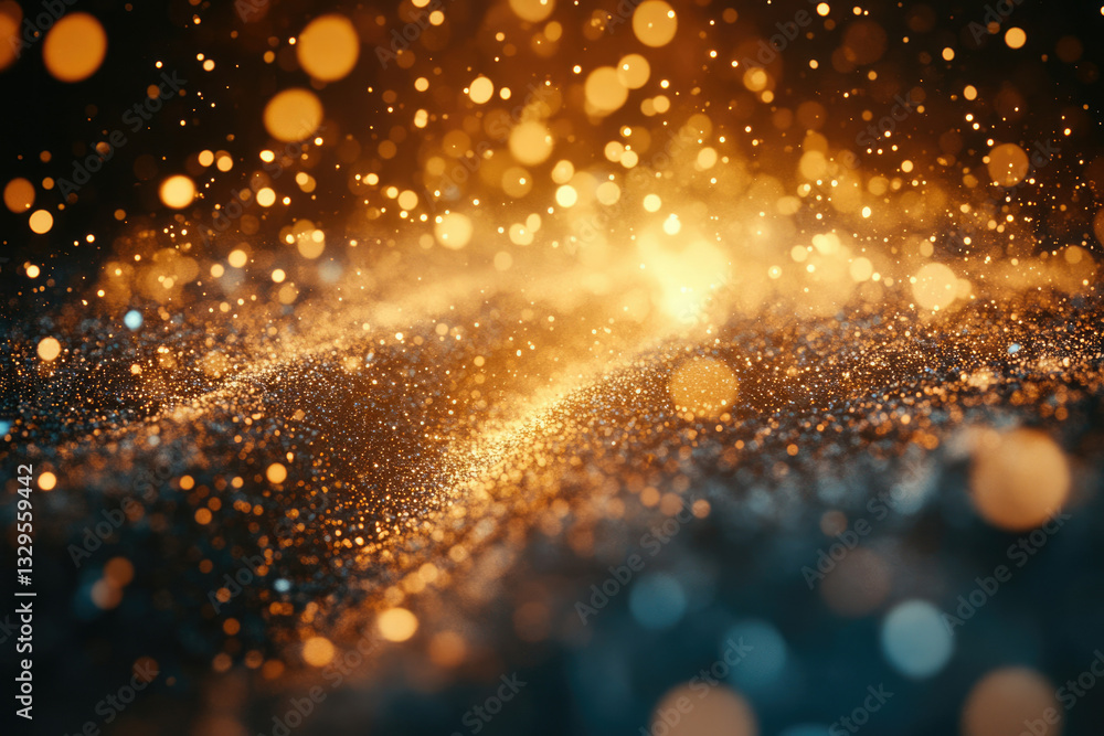 Poster abstract background of glittering golden particles, creating a shimmering, luxurious and festive atm