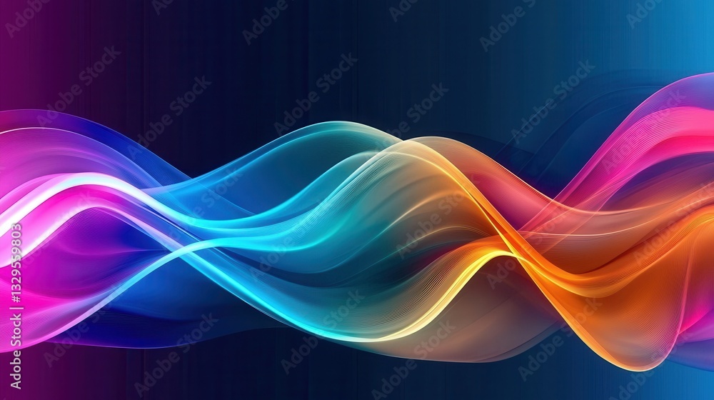 Poster captivating abstract composition featuring dynamic glowing neon inspired waves of color that create 
