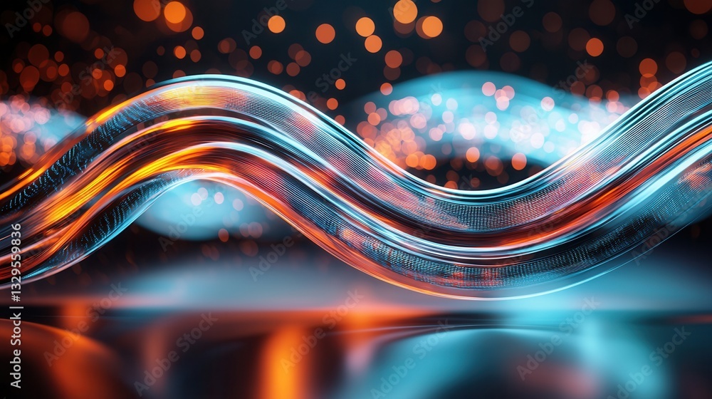 Poster vibrant abstract neon colored sound waves flow and shimmer creating a futuristic dynamic visual effe