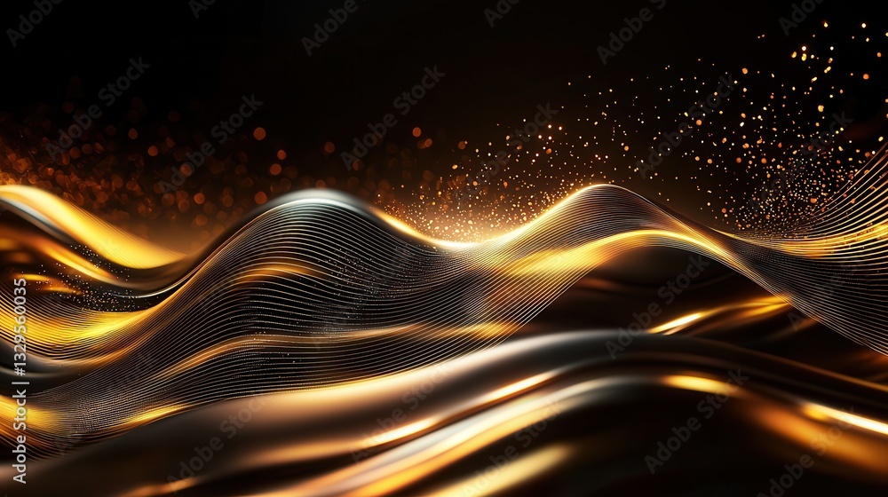 Aufkleber captivating abstract composition featuring dynamic luminous waves of neon and gold hues accented by 