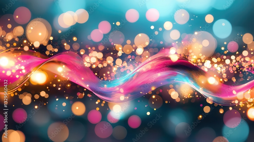 Poster mesmerizing abstract composition of flowing neon wave lines in a dynamic blend of vivid pink and coo