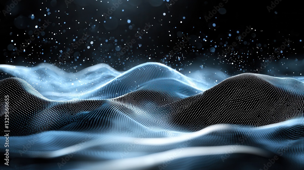 Poster a visually captivating abstract representation of a neural network wave depicting the dynamic flow a