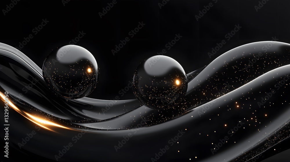 Poster minimalist 3d composition featuring large floating metallic shapes, great for modern and abstract th