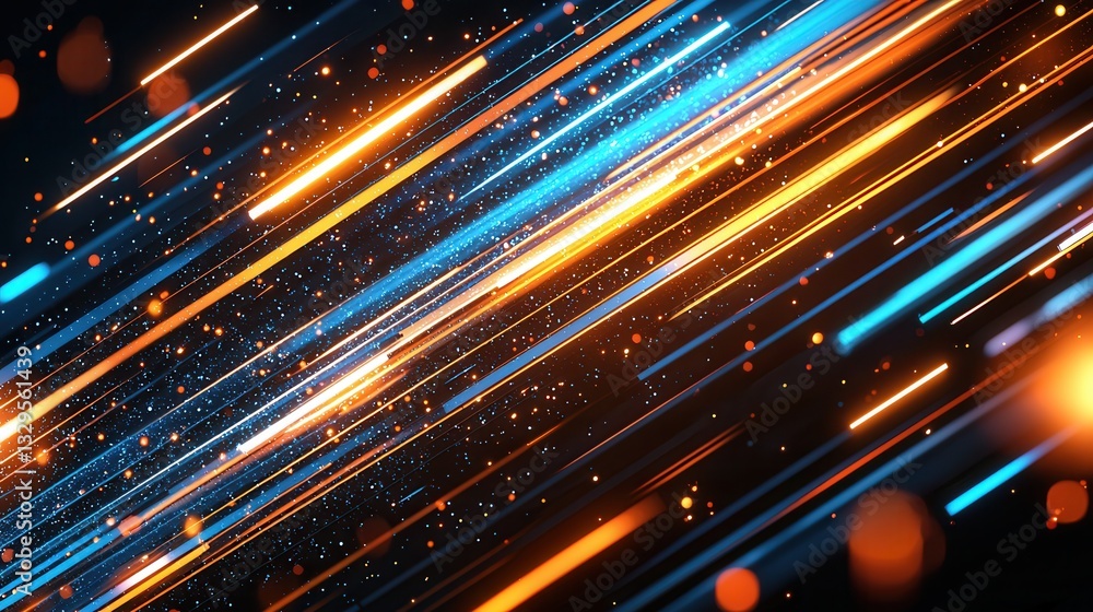 Poster a dynamic and colorful abstract composition featuring vibrant neon like lines and trails creating a 