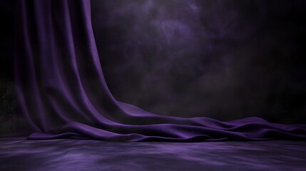 Flowing draped purple fabric creating an elegant and textured backdrop