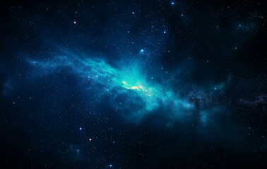 Fototapeta premium stunning starry sky background featuring vibrant blue green nebula surrounded by twinkling stars, evoking sense of wonder and exploration