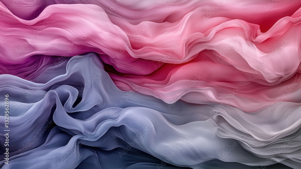 Poster captivating abstract image of soft ethereal fabric waves in shades of pink purple and gray creating 