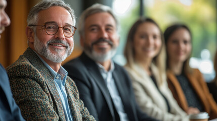 Smiling senior businessman in meeting with colleagues