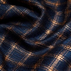 Modern Tartan Pattern in Deep Navy and Copper Tones Creating Sophisticated Geometric Design Perfect for Fashion and Home Decor Applications