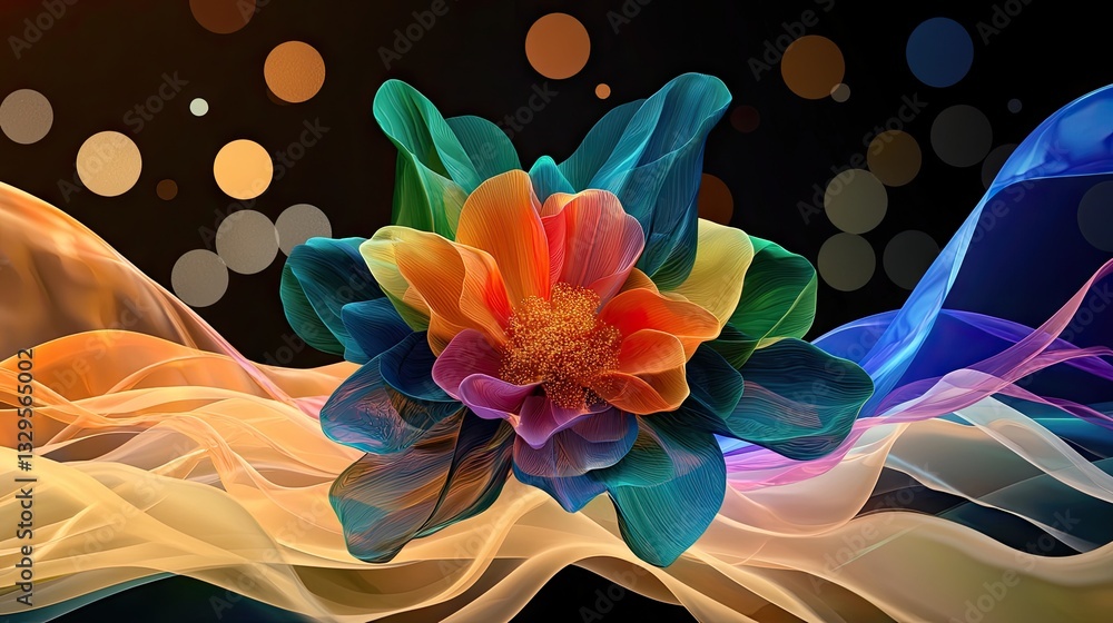 Poster a vibrant explosion of color blending seamlessly into an abstract digital background.