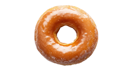 Delicious glazed donut on a white isolated background, perfect for dessert lovers and bakery themes.