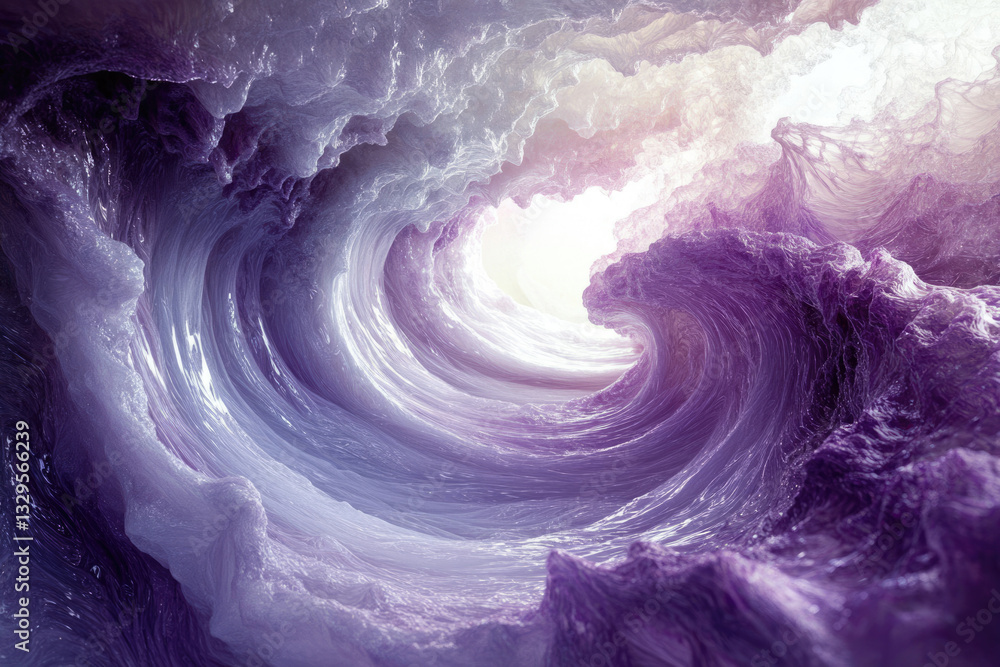 Poster a mesmerizing swirl of purple waves creates a surreal underwater scene, light gleaming from within.